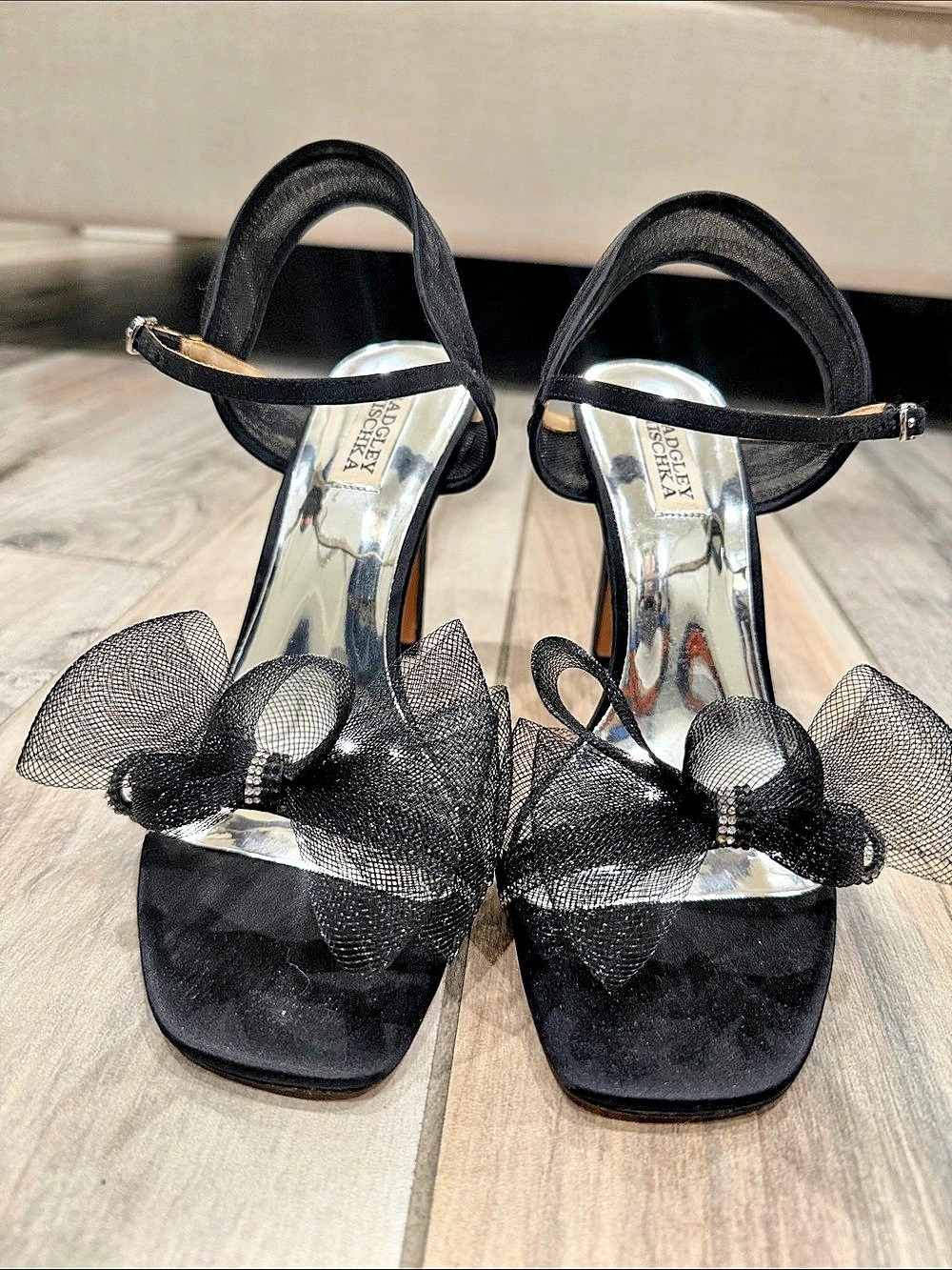 Badgley Mischka Tessica Tulle Bow Stiletto Heel Sandal Heels Black